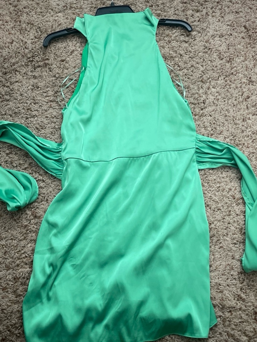DO+BE Green Halter Satin Dress (ties in the middle)